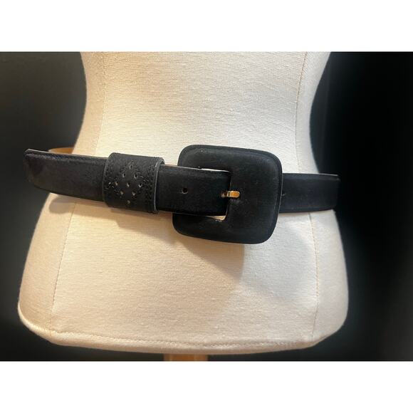 Vintage Roberto Dalpra Italian Leather Statement Belt Black Suede Quiet Luxury